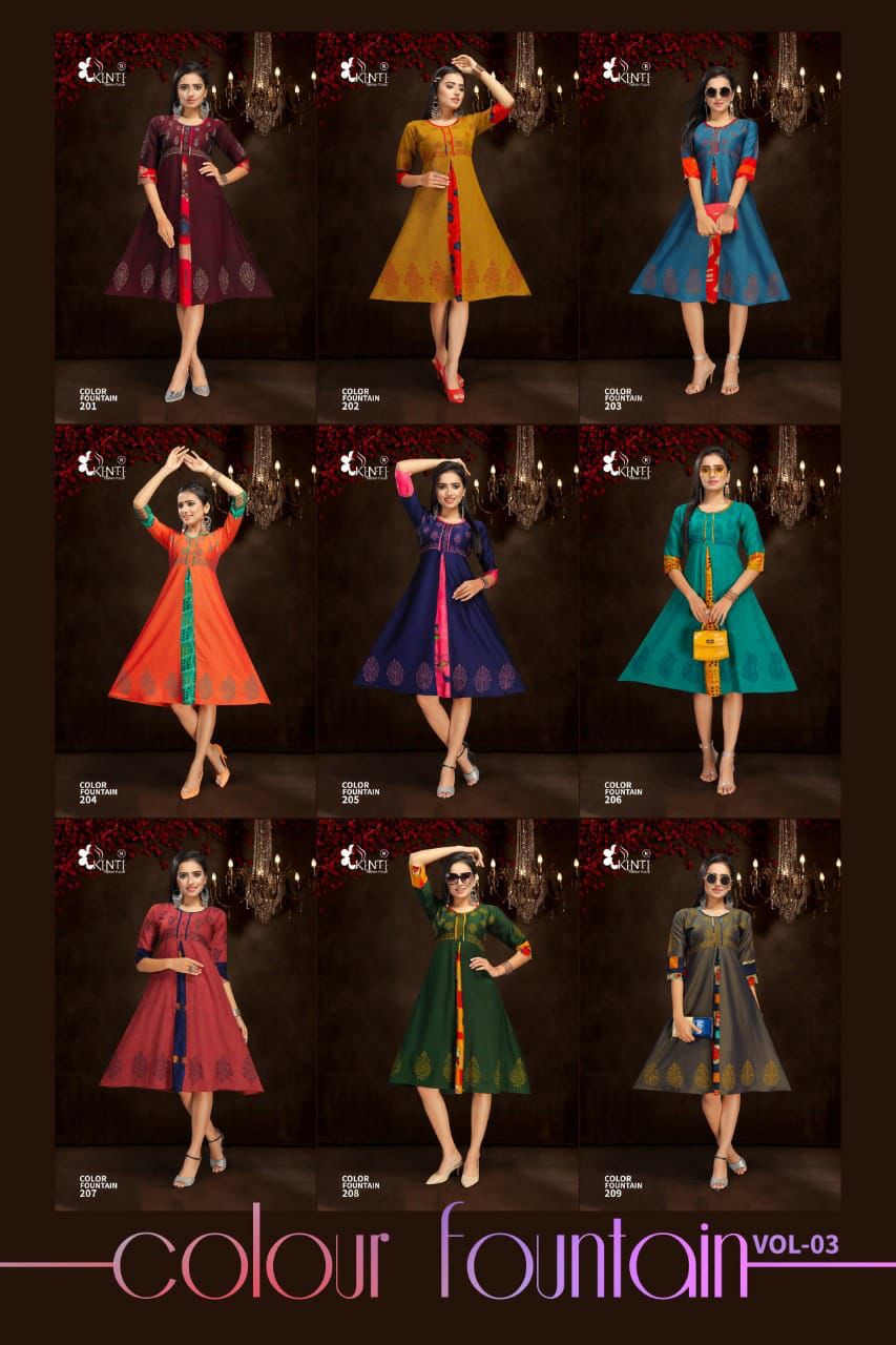 Kinti Colour Fountain 3 Fancy Ethnic Wear Rayon Anarkali Kurti Collection
